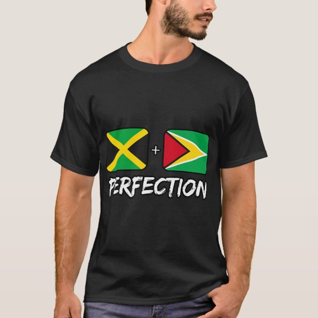 Jamaican And Guyanese Perfection Mix DNA Flag Heri T-Shirt (Front)