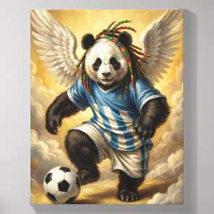 Jamaican Angel Panda plays Soccer in the Sky on a Canvas Photo Tile