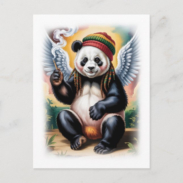Jamaican Angel Panda takes a break on a White Holiday Postcard (Front)