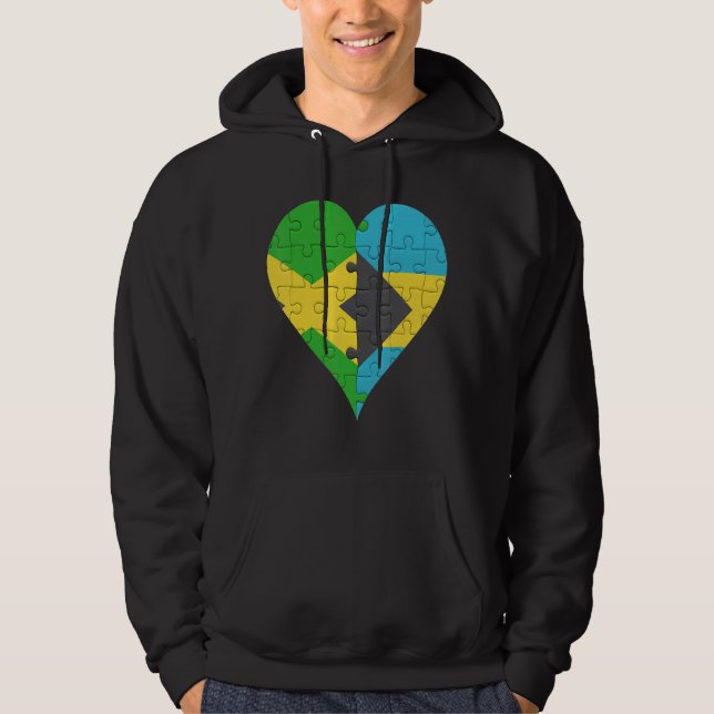 Jamaican Bahamian Flag Heart Hoodie (Front)