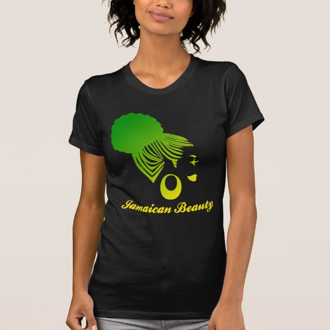 Jamaican Beauty Black Tshirt Green and Yellow (Front)