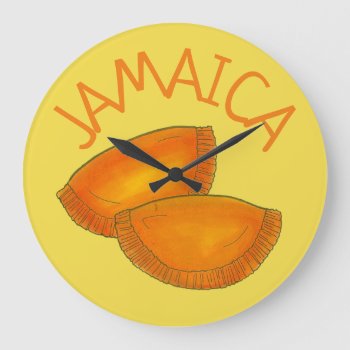 Jamaican Beef Patty Patties Food Cooking Yellow Large Clock by rebeccaheartsny at Zazzle