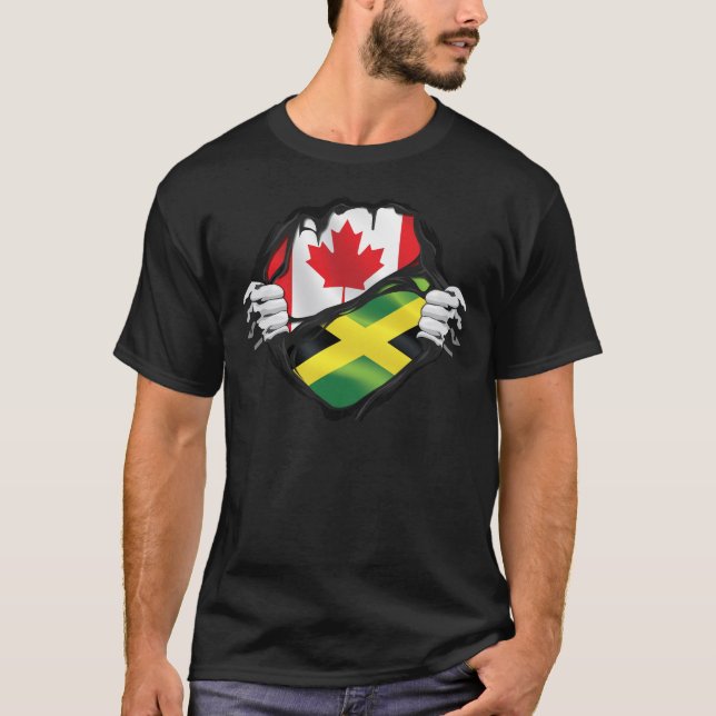 Jamaican Canadian Hands Ripped Roots Flag  T-Shirt (Front)
