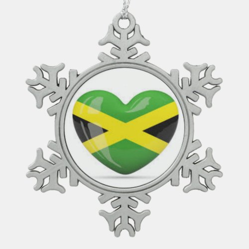 Jamaican Christmas Ornament Jamaican Flag Heart Snowflake Pewter Christmas Ornament