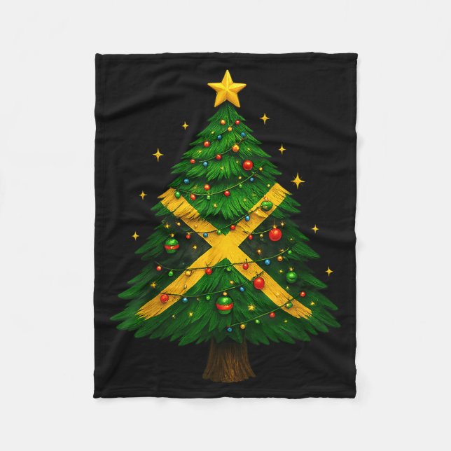 Jamaican Christmas Tree Design, Festive Holiday Gr Fleece Blanket (Front)