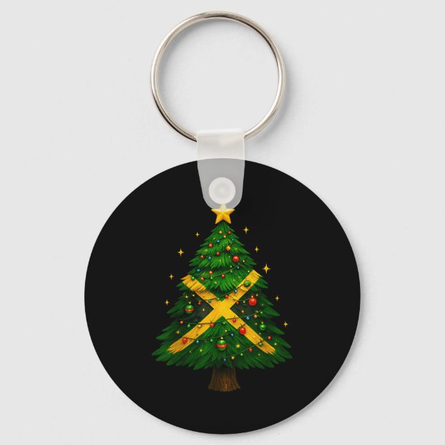 Jamaican Christmas Tree Design, Festive Holiday Gr Keychain (Front)