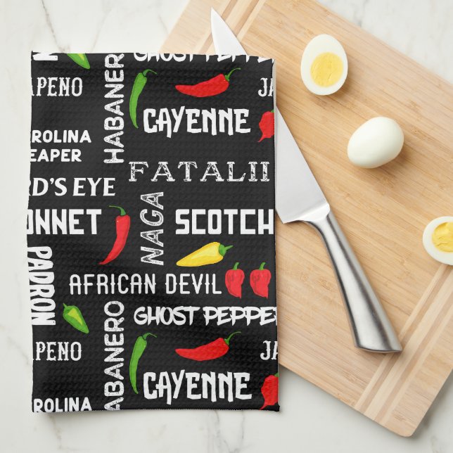 Jamaican Cooking Hot Chili Chillies Pattern Kitchen Towel (Quarter Fold)
