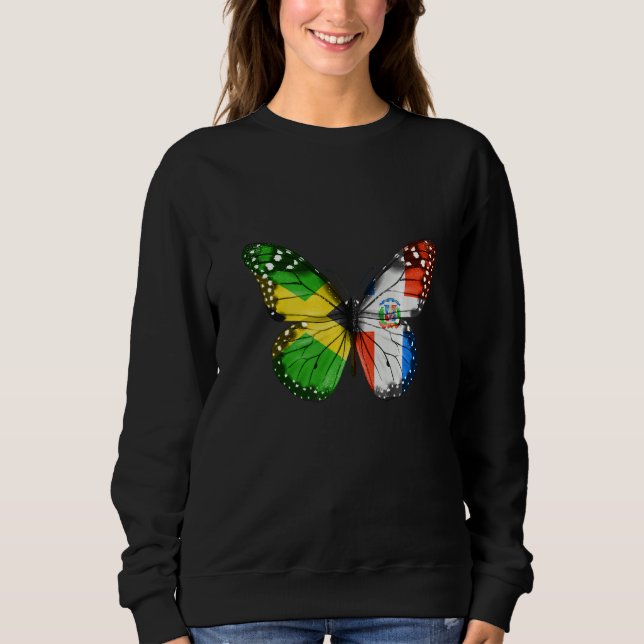 Jamaican Dominican Flag Butterfly  1 Sweatshirt (Front)