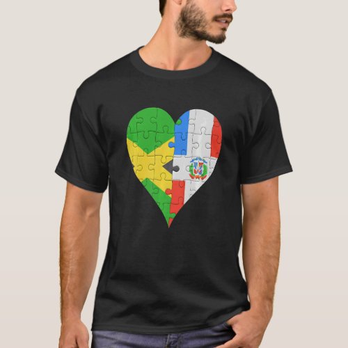 Jamaican Dominican Flag Heart T_Shirt