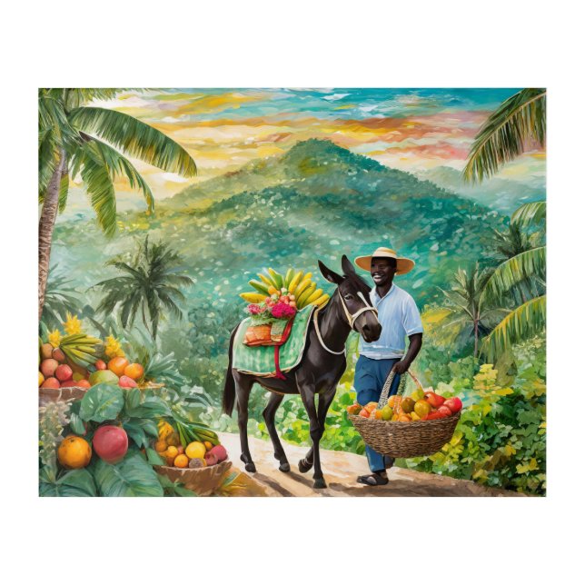 jamaican farmer with donkey acrylic print (Front)