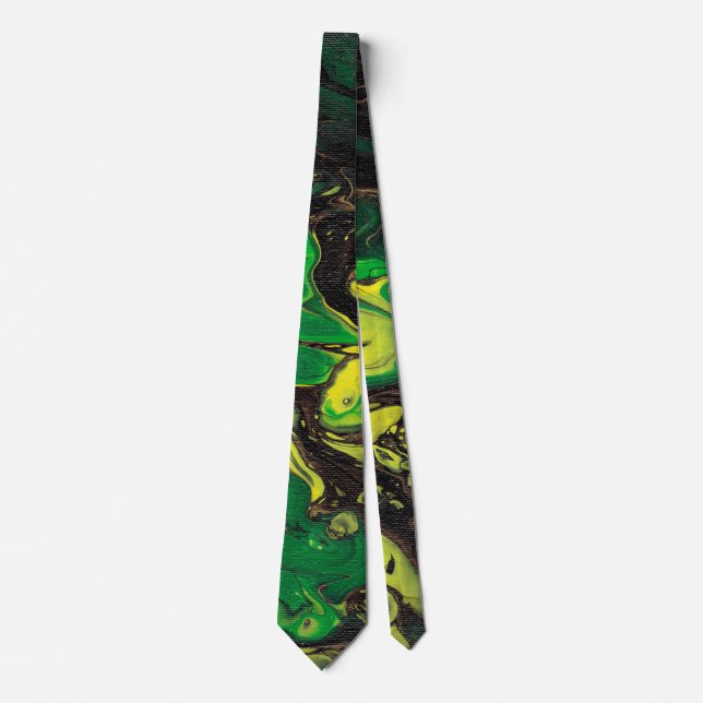 Jamaican Flag Abstract Acrylic Pour Neck Tie (Front)