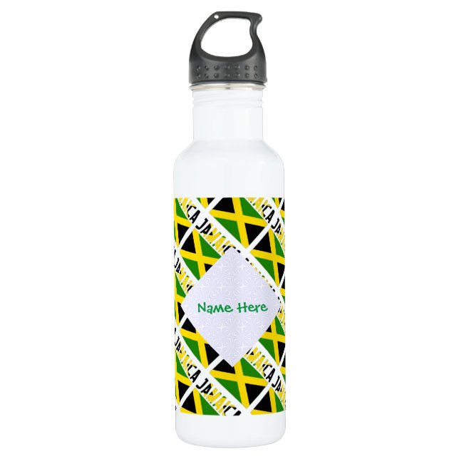 Jamaican Flag and Jamaica Tiled Personalized  Stainless Steel Water Bottle (Front)