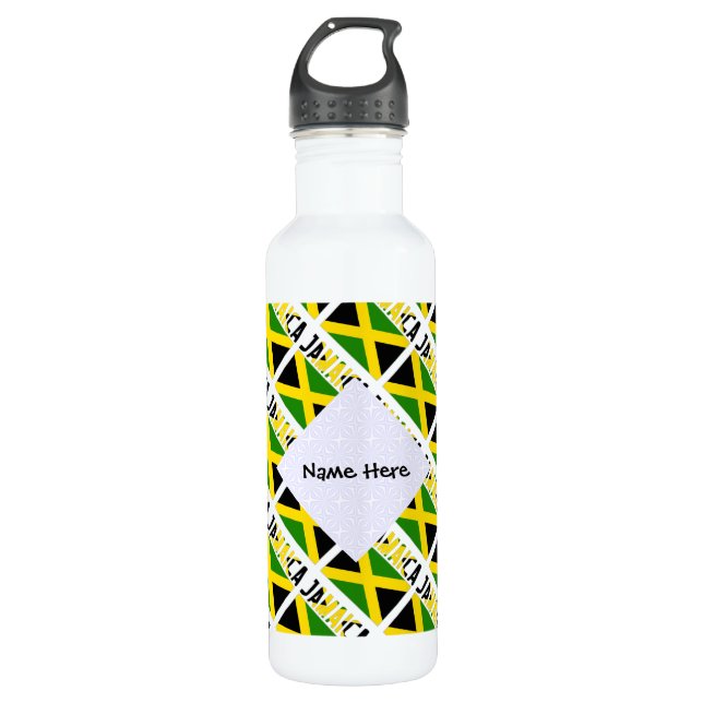 Jamaican Flag and Jamaica Tiled Personalized  Stainless Steel Water Bottle (Front)