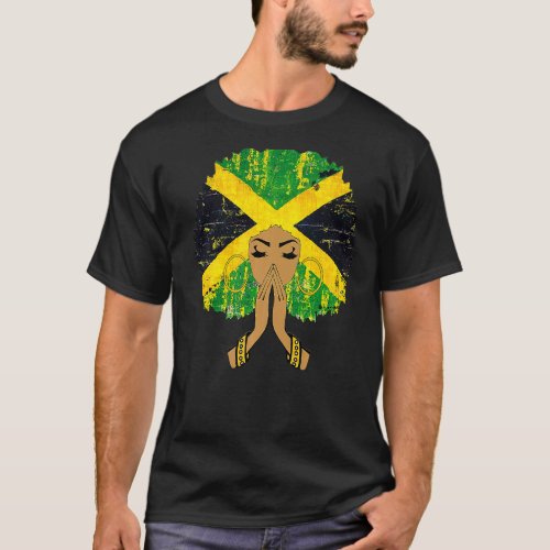 Jamaican Flag Black Woman Melanin Queen Afro T_Shirt