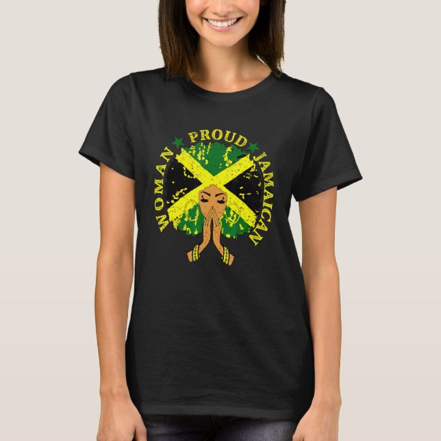 Jamaican Flag Black Woman Proud Jamaica Afro T-Shirt (Front)