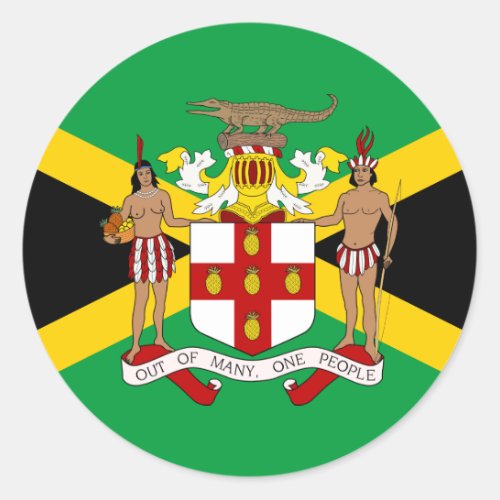 Jamaican Flag  Coat of Arms Flag of Jamaica Classic Round Sticker