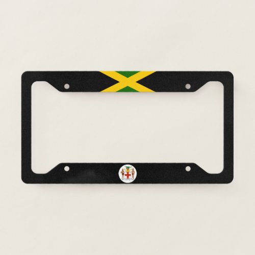 Jamaican flag_coat of arms license plate frame