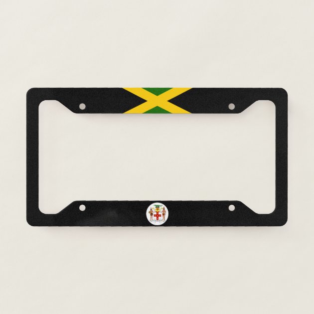 Proud Jamaican American License Plate Frame - Chrome Metal With Jamaican Flag