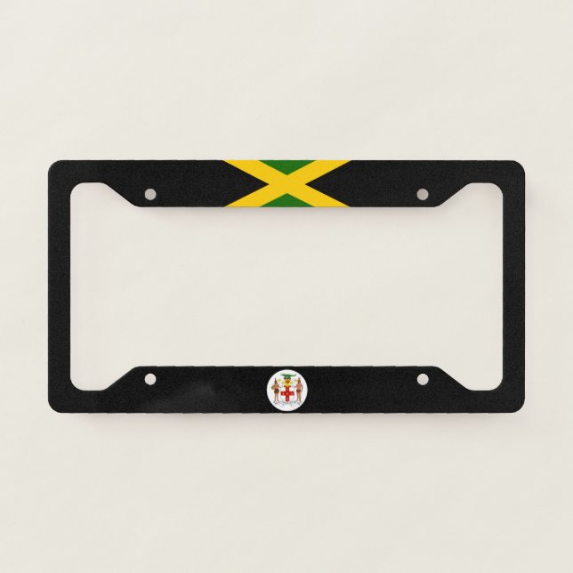 Jamaican flag-coat of arms license plate frame (Front)