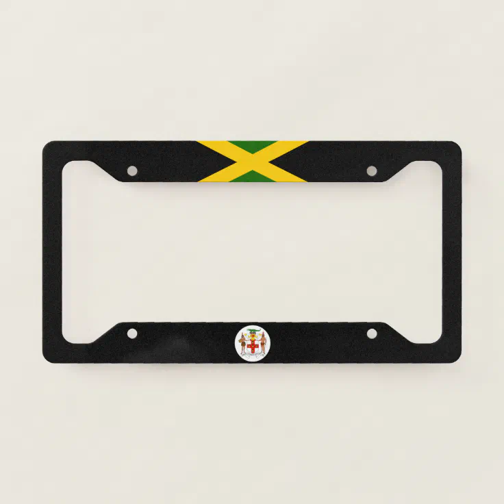 Jamaican flagcoat of arms license plate frame Zazzle