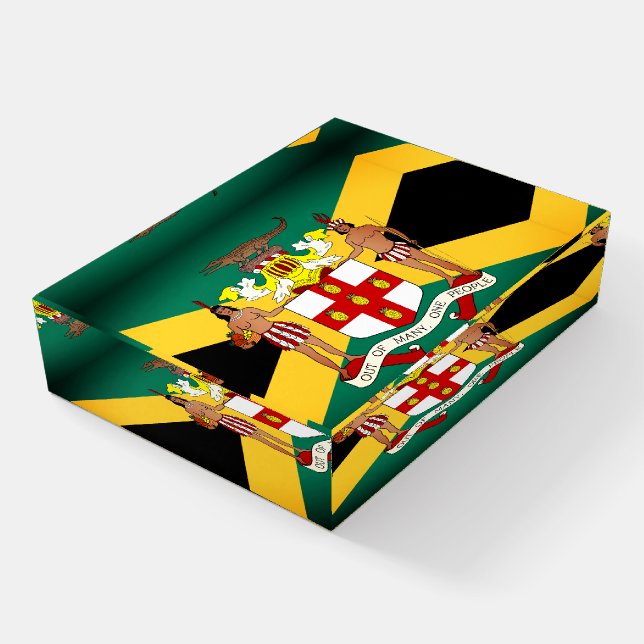 Jamaican Flag/ Coat of Arms Paperweight (Angled)