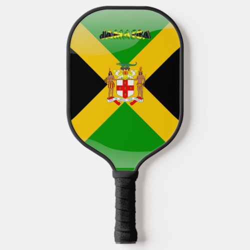 Jamaican flag_coat of arms pickleball paddle