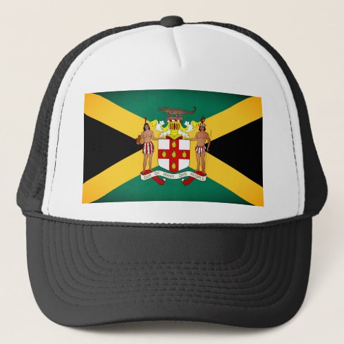 Jamaican Flag Coat of Arms Trucker Hat