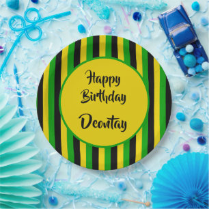 Jamaican Flag Colored Reggae Birthday Paper Plates