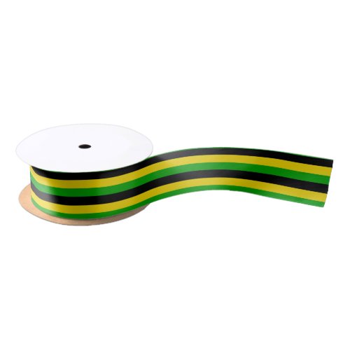 Jamaican Flag Colored Striped Black Yellow Green Satin Ribbon