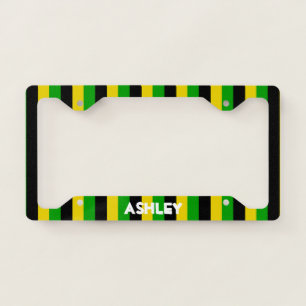 Jamaican Flag Colored Striped Custom Name License Plate Frame