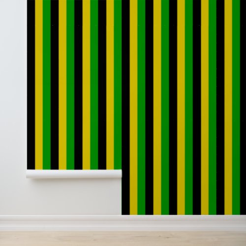 Jamaican Flag Colors Bold Striped Pattern Wallpaper