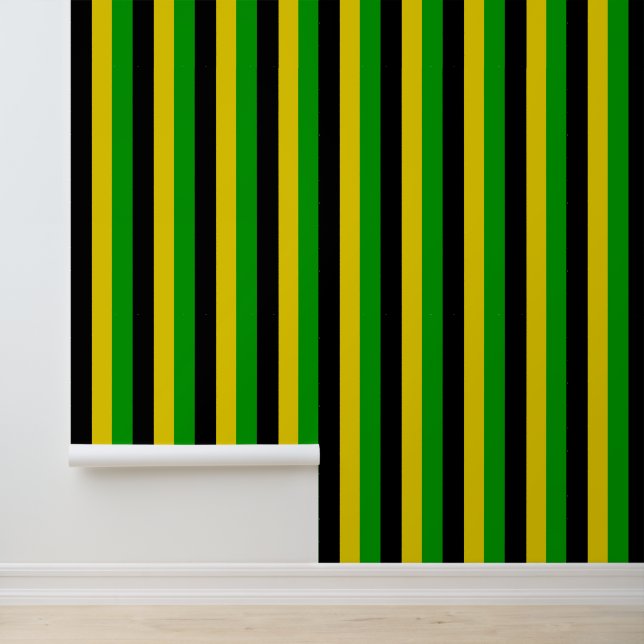 Jamaican Flag Colors Bold Striped Pattern Wallpaper (Application)