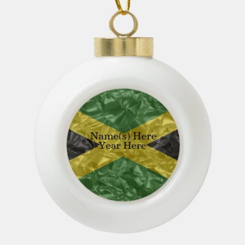 Jamaican Flag _ Crinkled Ceramic Ball Christmas Ornament