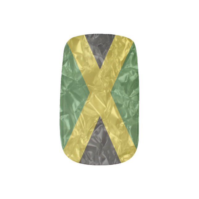 Jamaican Flag - Crinkled Minx Nail Art (Right Thumb)