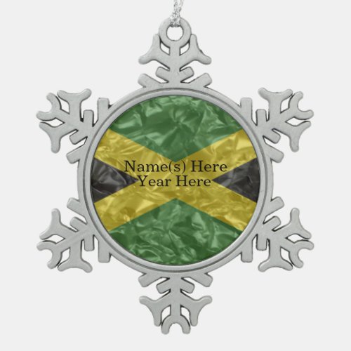 Jamaican Flag _ Crinkled Snowflake Pewter Christmas Ornament