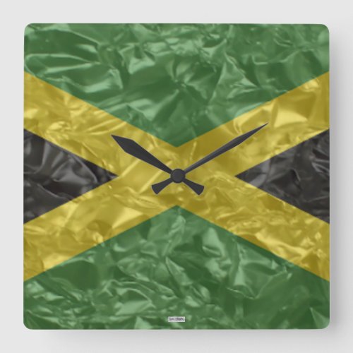 Jamaican Flag _ Crinkled Square Wall Clock