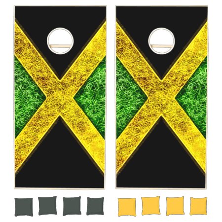 Jamaican Flag Custom Black Cornhole Set