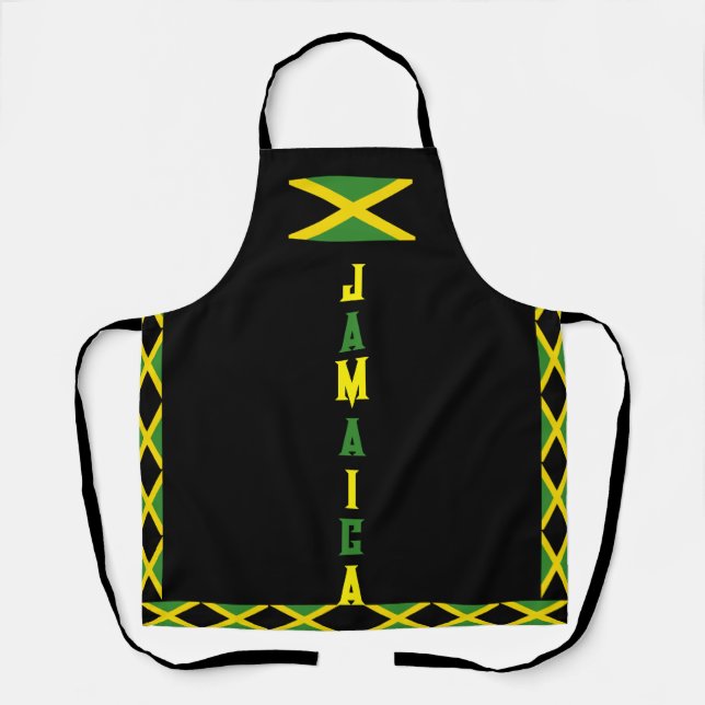Jamaican Flag Green Yellow Black Jamaica Island Apron (Front)