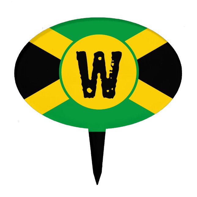 Jamaican Flag Monogram Birthday Cake Topper (Front)