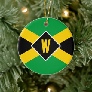 Jamaican Flag Monogram Christmas Ceramic Ornament