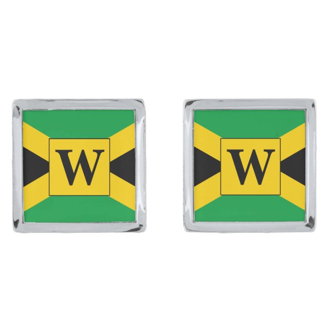 Jamaican Flag Monogram Wedding Cufflinks (Front)
