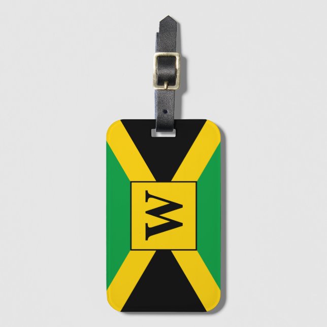 Jamaican Flag Patterned Monogram Luggage Tag (Front Vertical)