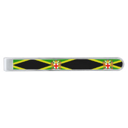 Jamaican flag silver finish tie bar