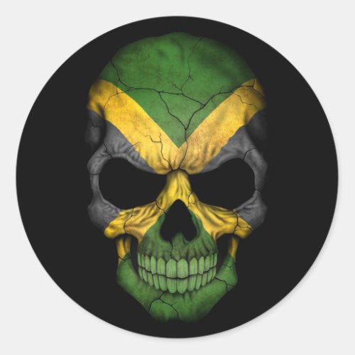 Jamaican Flag Skull on Black Classic Round Sticker