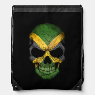 Jamaican Flag Skull on Black Drawstring Bag