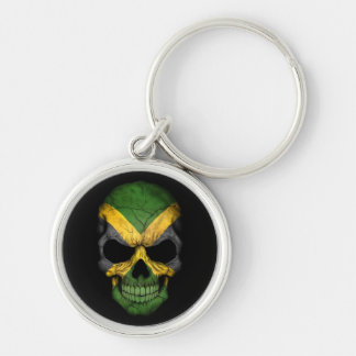 Jamaican Flag Skull on Black Keychain