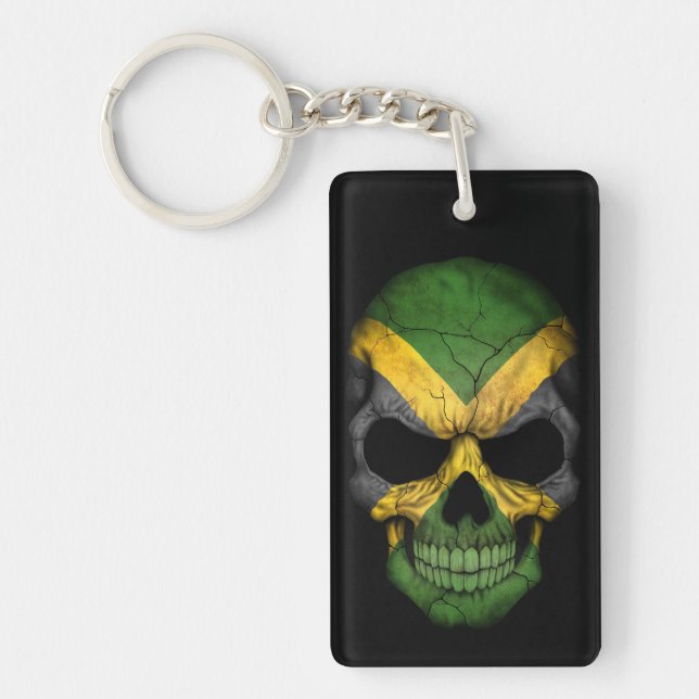 Jamaican Flag Skull on Black Keychain (Front)