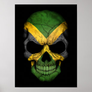 Jamaican Flag Skull on Black Poster