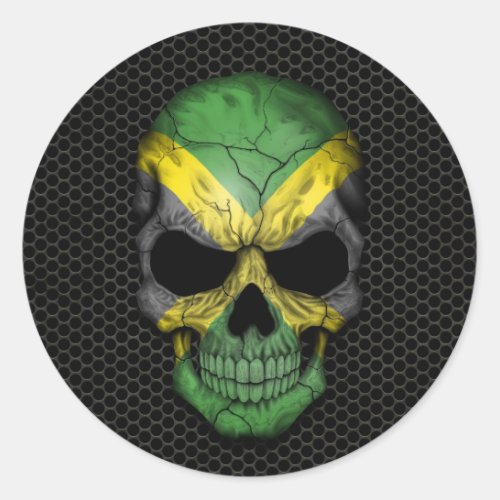 Jamaican Flag Skull on Steel Mesh Graphic Classic Round Sticker