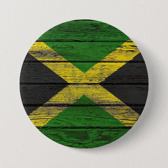 Jamaican Flag with Rough Wood Grain Effect Button (Front)